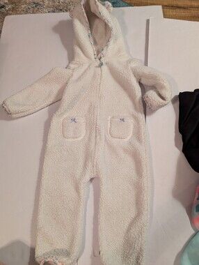 Carter's Cream Sherpa Hooded One-Piece with Pocket Bows Sz 18M
